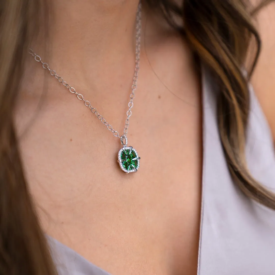 Green Tsavorite Garnet and Diamond Pendant