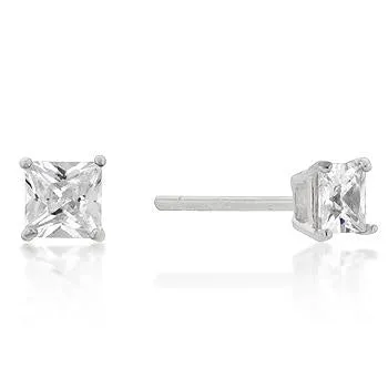 Halsey Princess Cut Stud Earrings – 5mm  | .75ct | Sterling Silver