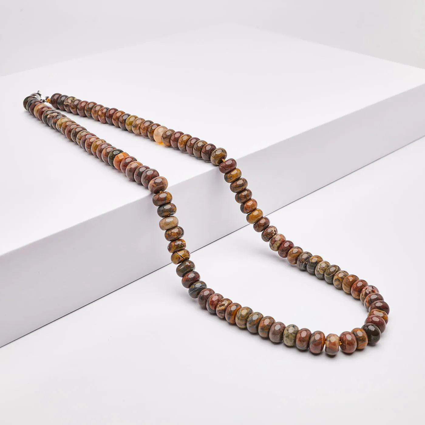 Handmade Men's Natural Mahogany Obsidian Gemstone Beaded Necklace