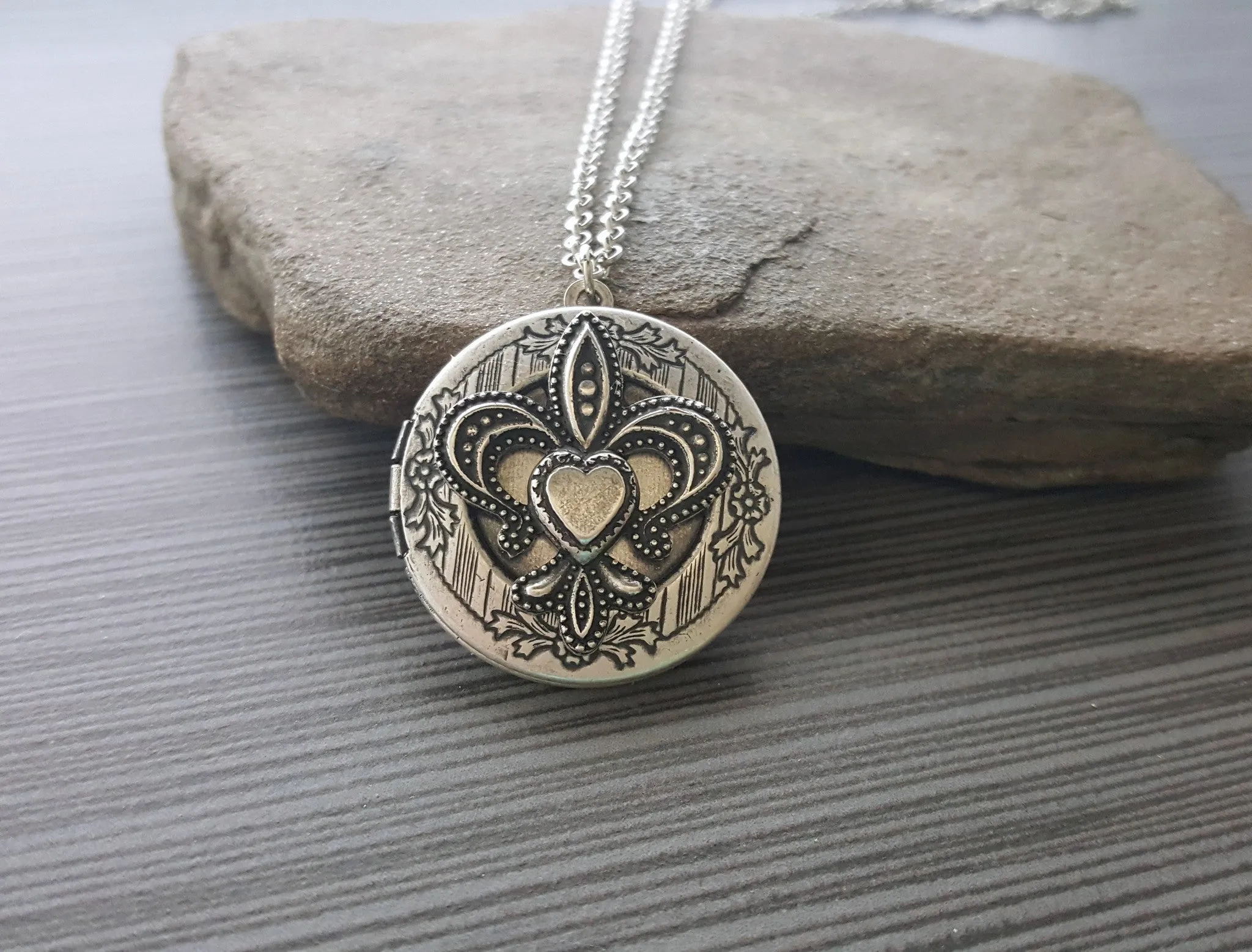 Handmade Oxidized Silver Fleur De Lis Locket Necklace