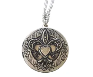 Handmade Oxidized Silver Fleur De Lis Locket Necklace