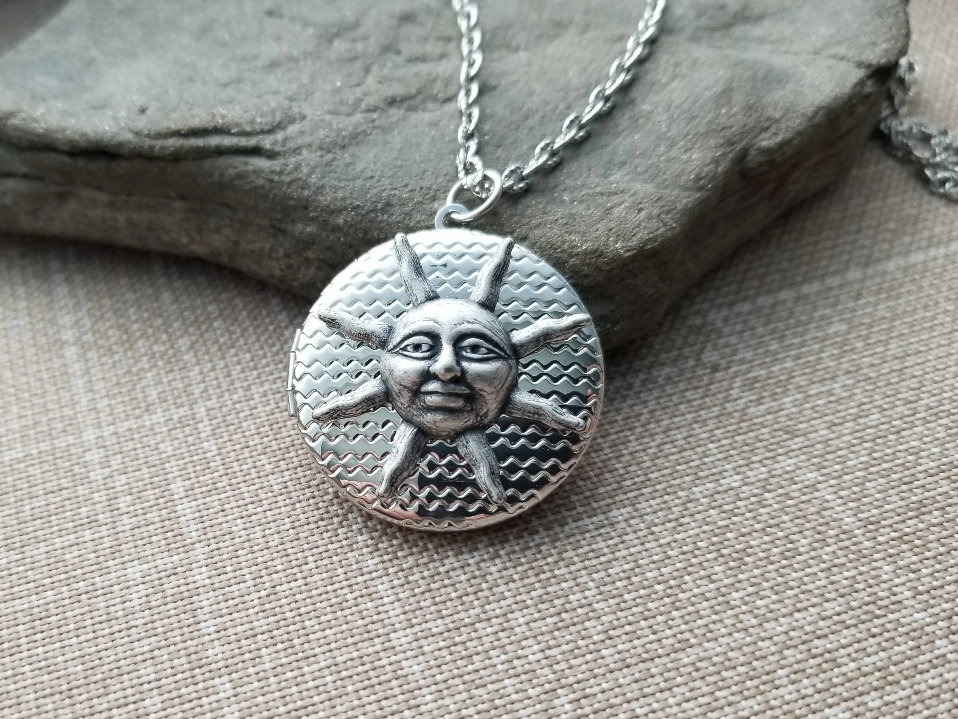 Handmade Silver Sun Locket Necklace