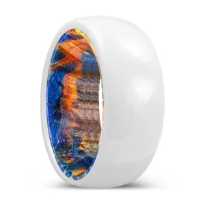 HAVEN | Blue & Yellow Wood, White Ceramic Ring, Domed