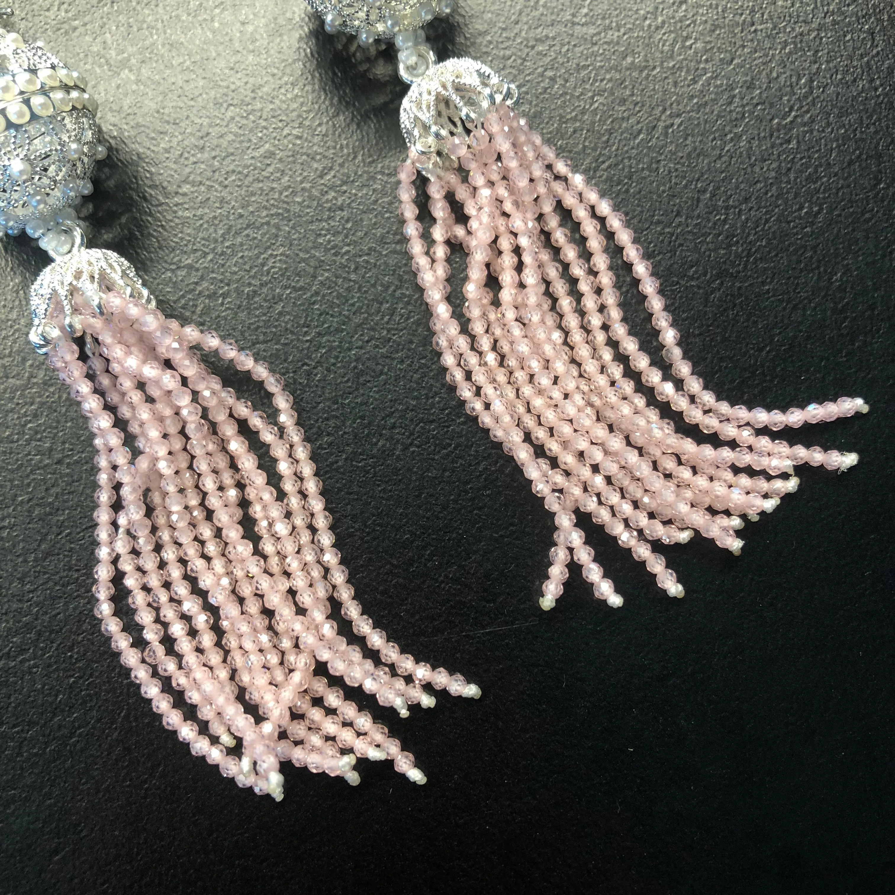 Herbal Locket Crystal Tassel Earrings - Pink Zirconia