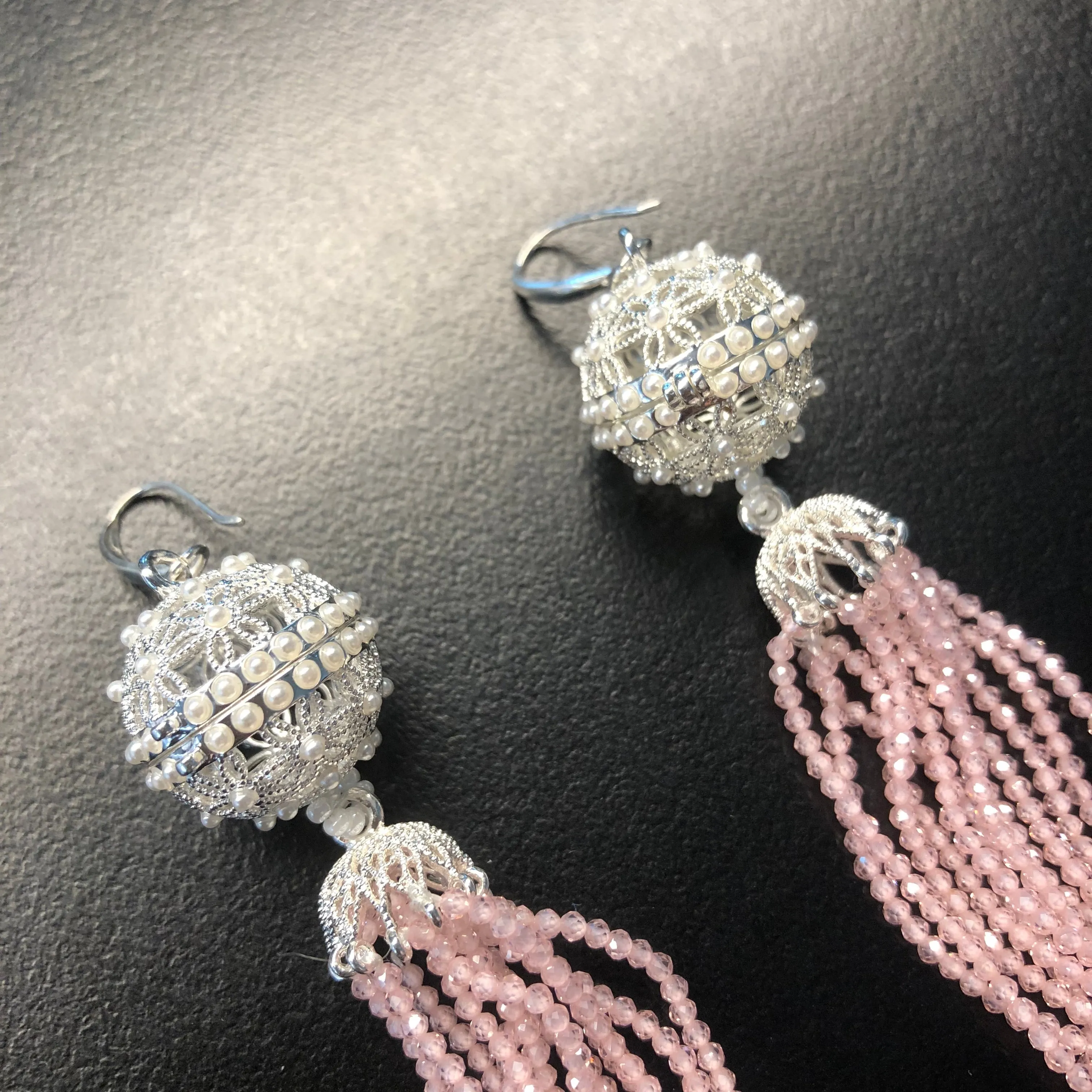 Herbal Locket Crystal Tassel Earrings - Pink Zirconia