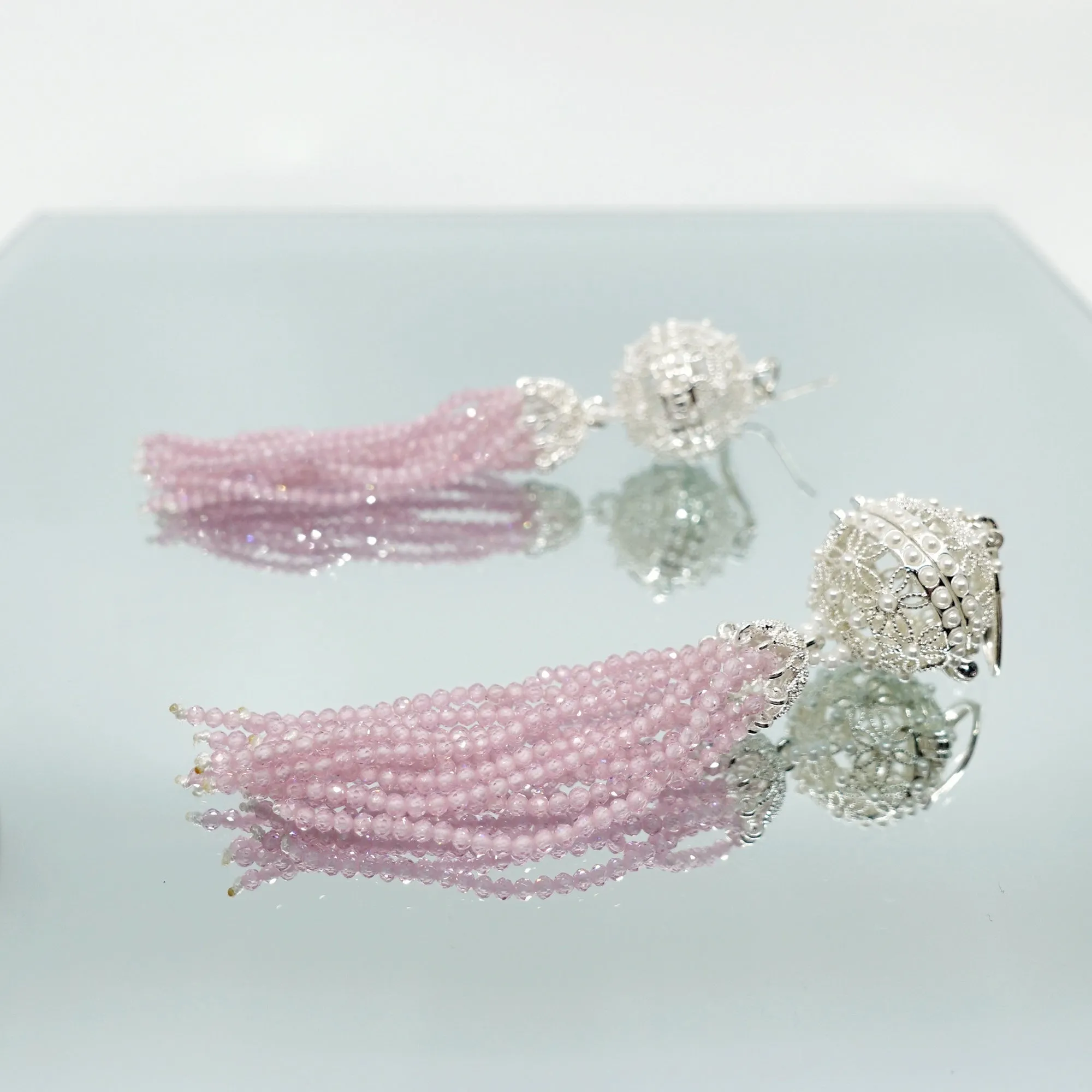 Herbal Locket Crystal Tassel Earrings - Pink Zirconia