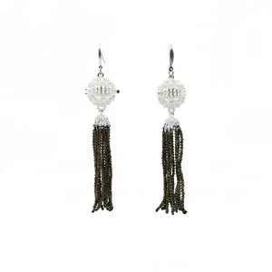 Herbal Locket Crystal Tassel Earrings - Pyrite Stone