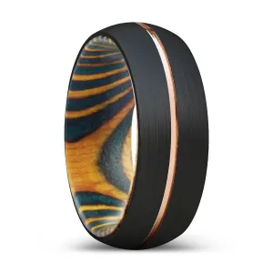 HERMEN | Green & Yellow Wood, Black Tungsten Ring, Rose Gold Groove, Domed