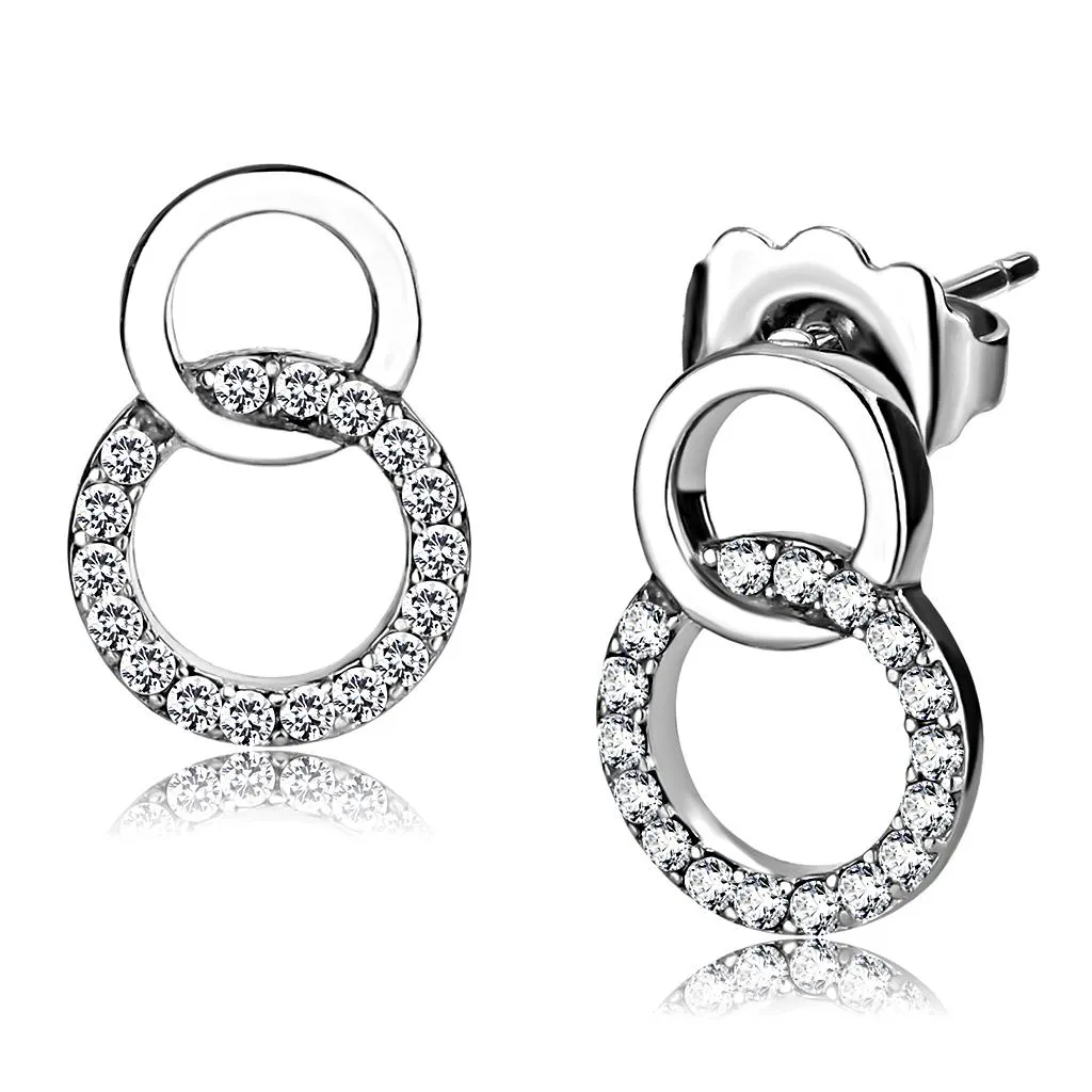 High polished (no plating) Stainless Steel Earrings with AAA Grade CZ in Clear for Women Clear Stone Color Style DA179