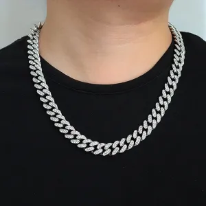 Hip Hop Cuban Link Chain For Men Iced Out Bling Cuban Chain Rhinestone