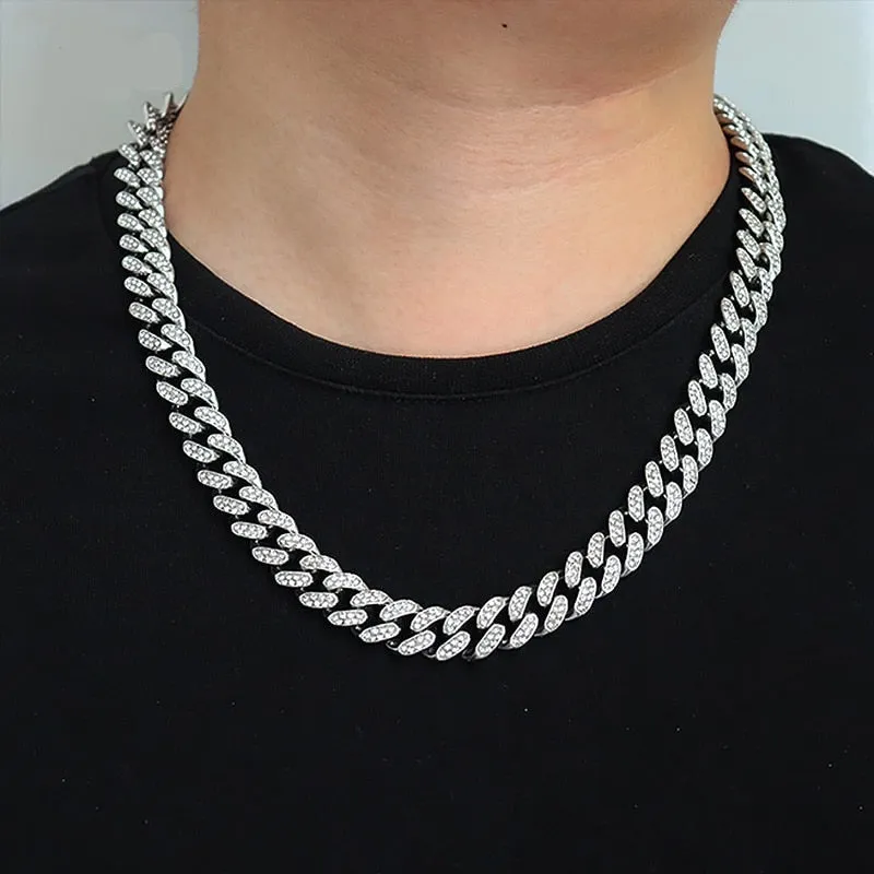 Hip Hop Cuban Link Chain For Men Iced Out Bling Cuban Chain Rhinestone