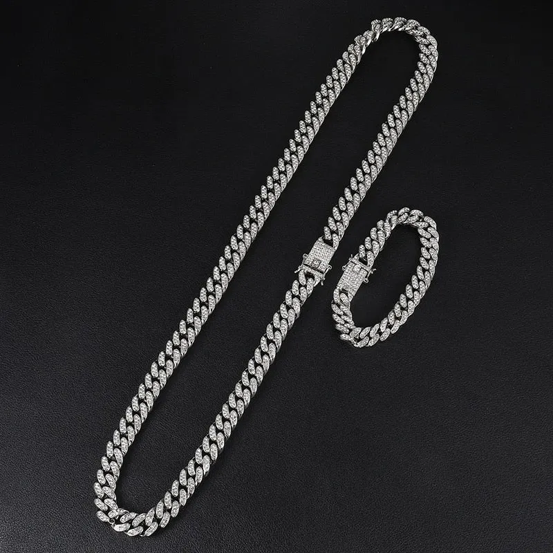 Hip Hop Cuban Link Chain For Men Iced Out Bling Cuban Chain Rhinestone