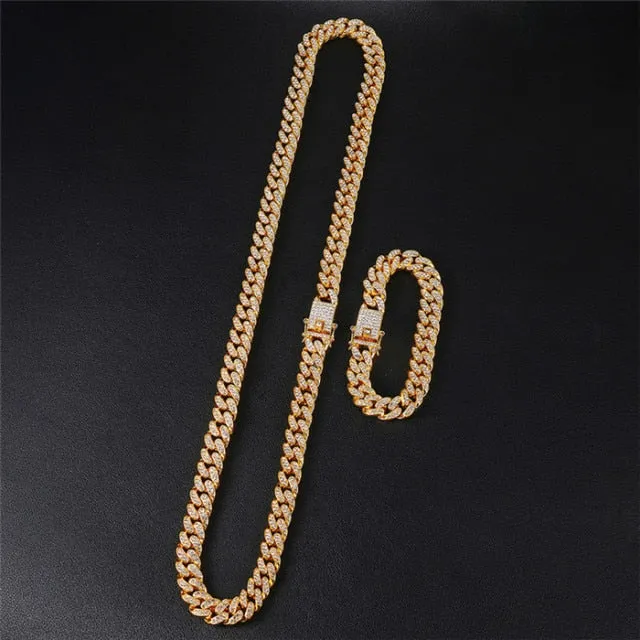 Hip Hop Cuban Link Chain For Men Iced Out Bling Cuban Chain Rhinestone