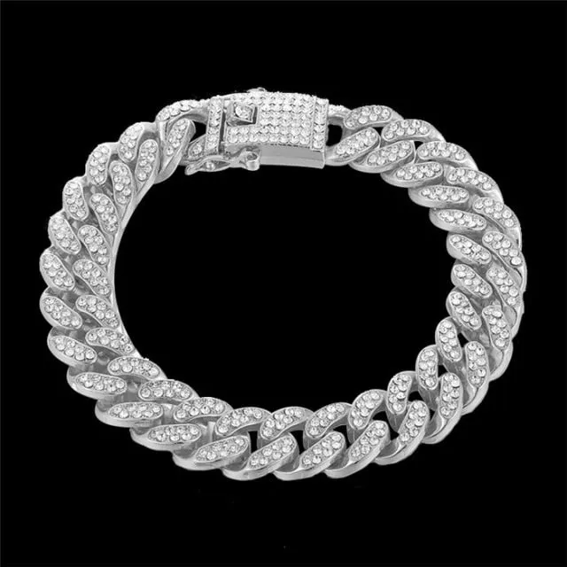 Hip Hop Cuban Link Chain For Men Iced Out Bling Cuban Chain Rhinestone