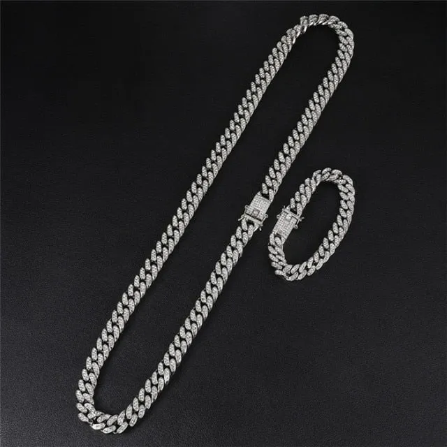 Hip Hop Cuban Link Chain For Men Iced Out Bling Cuban Chain Rhinestone