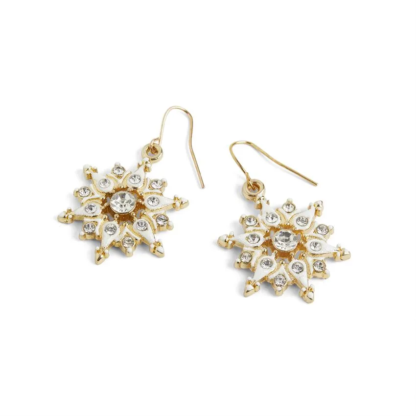 Holiday Enamel Snowflake Earrings - Gold