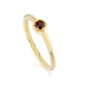 Honeycomb Solitär Granat Ring in 9ct Gelb Gold