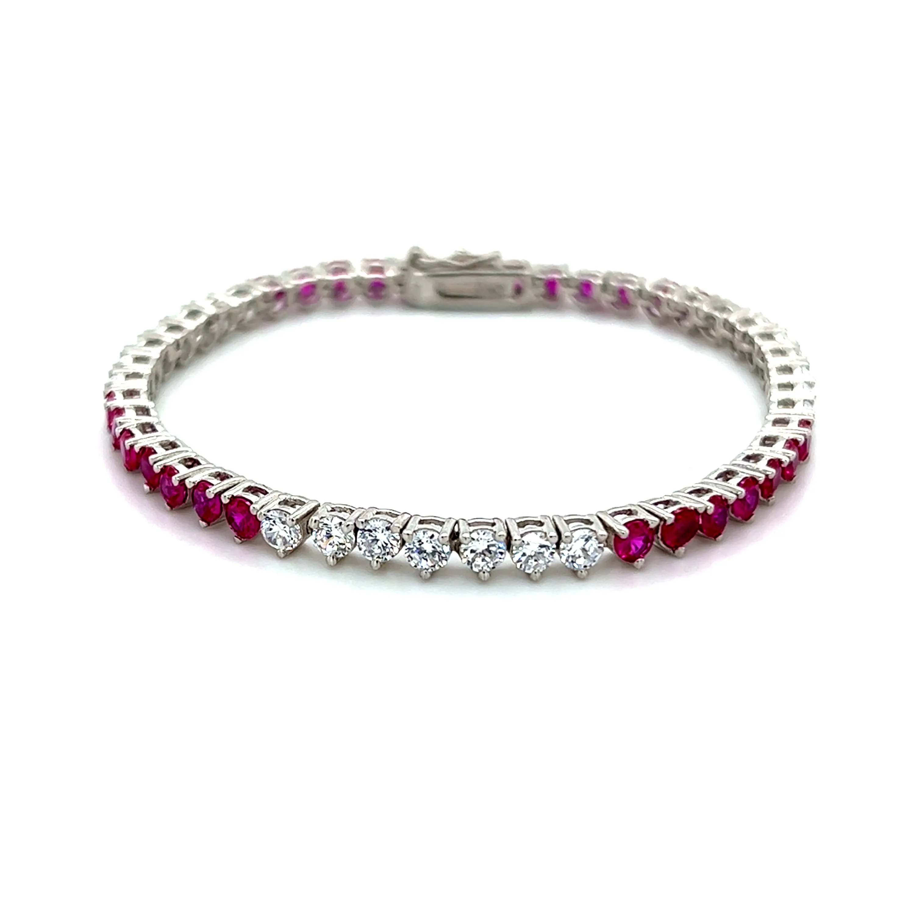 Ibiza Ruby Red   Clear CZ’s Pattern 3 Prong Tennis Bracelet