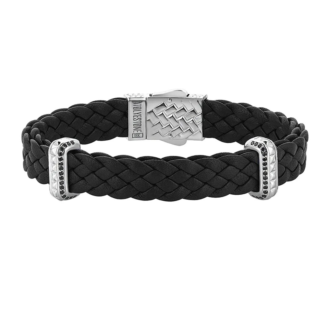 Iconic Elements Leather Bracelet in White Gold