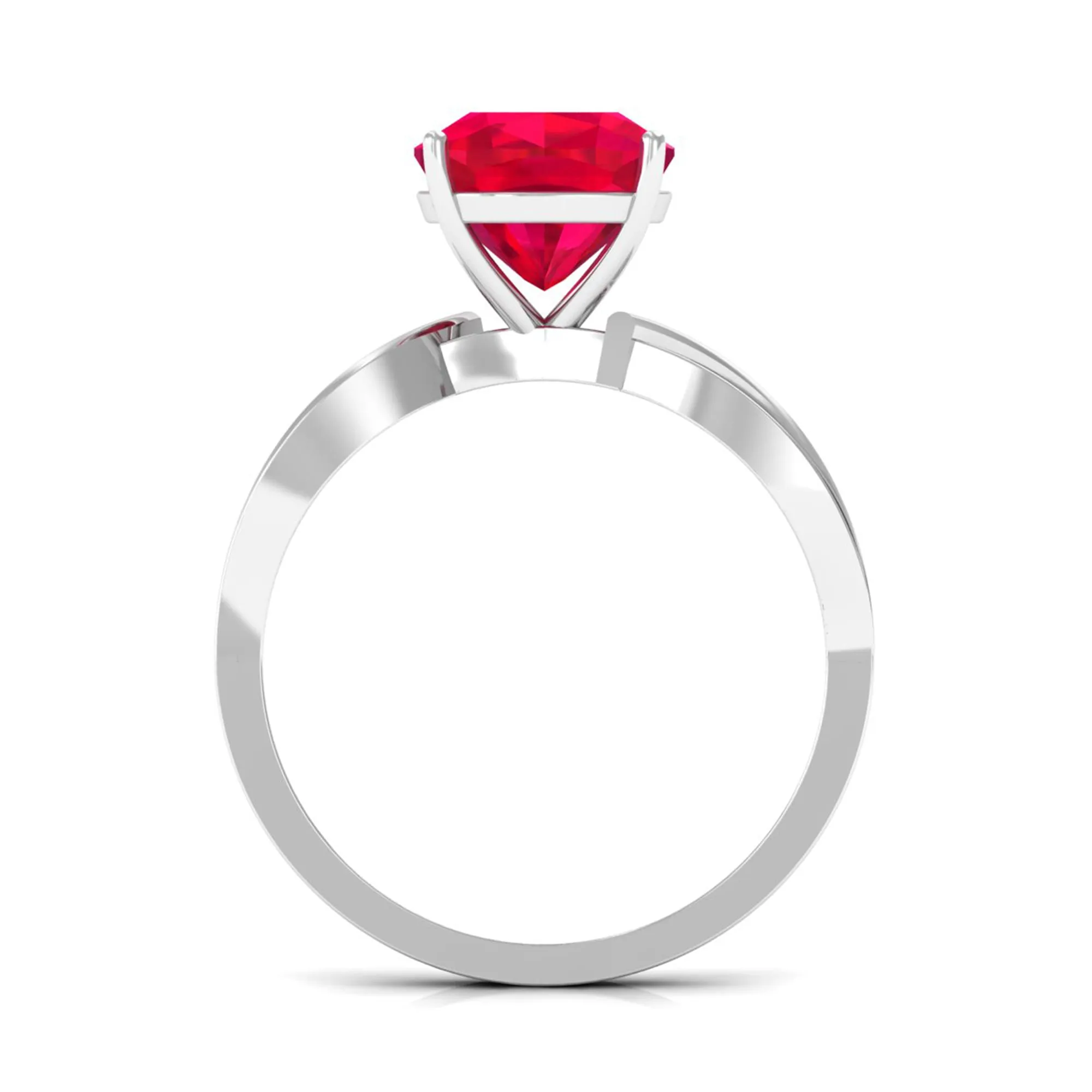 Infinity Shank Cushion Cut Created Ruby Engagement Ring with Diamond