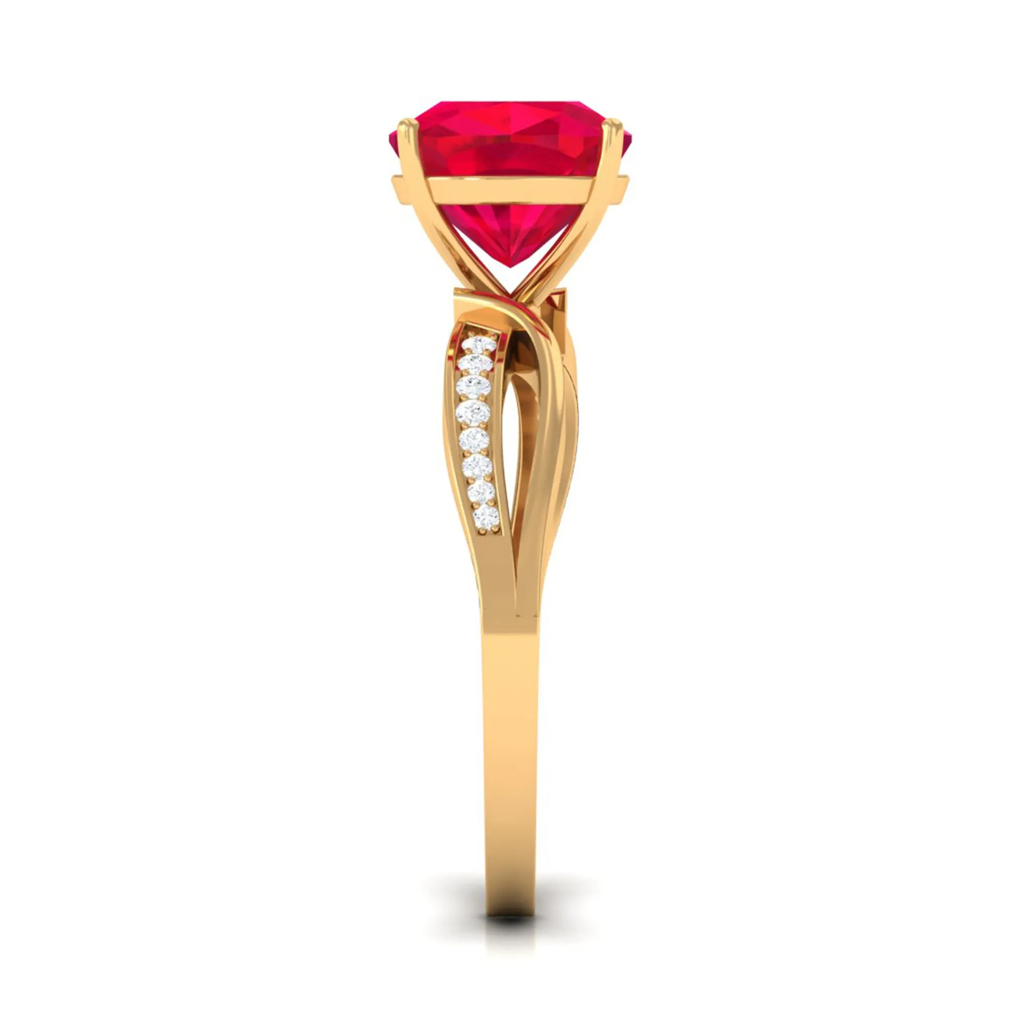 Infinity Shank Cushion Cut Created Ruby Engagement Ring with Diamond