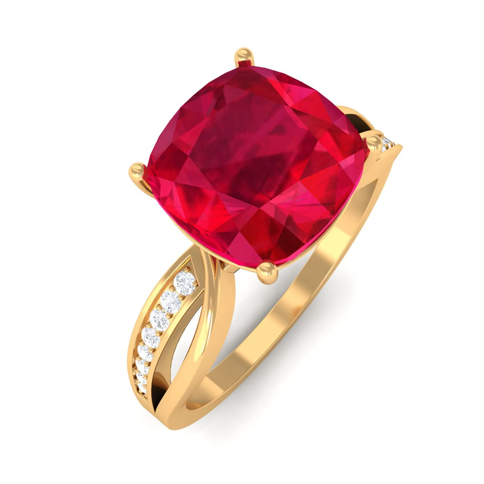 Infinity Shank Cushion Cut Created Ruby Engagement Ring with Diamond