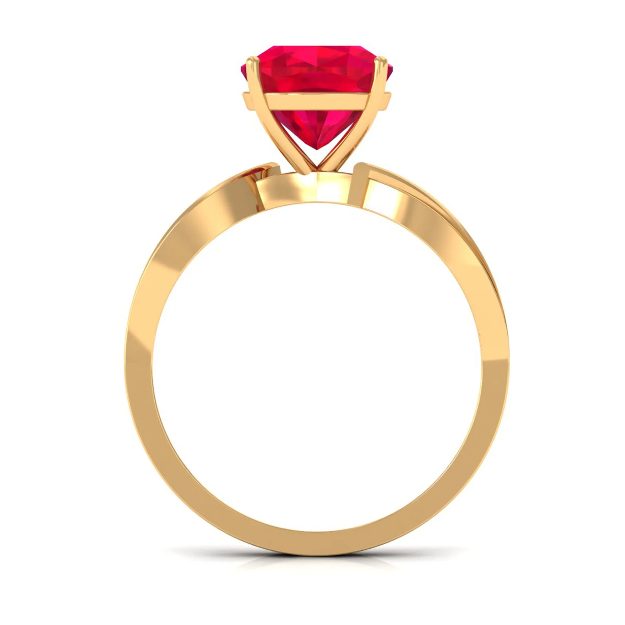 Infinity Shank Cushion Cut Created Ruby Engagement Ring with Diamond