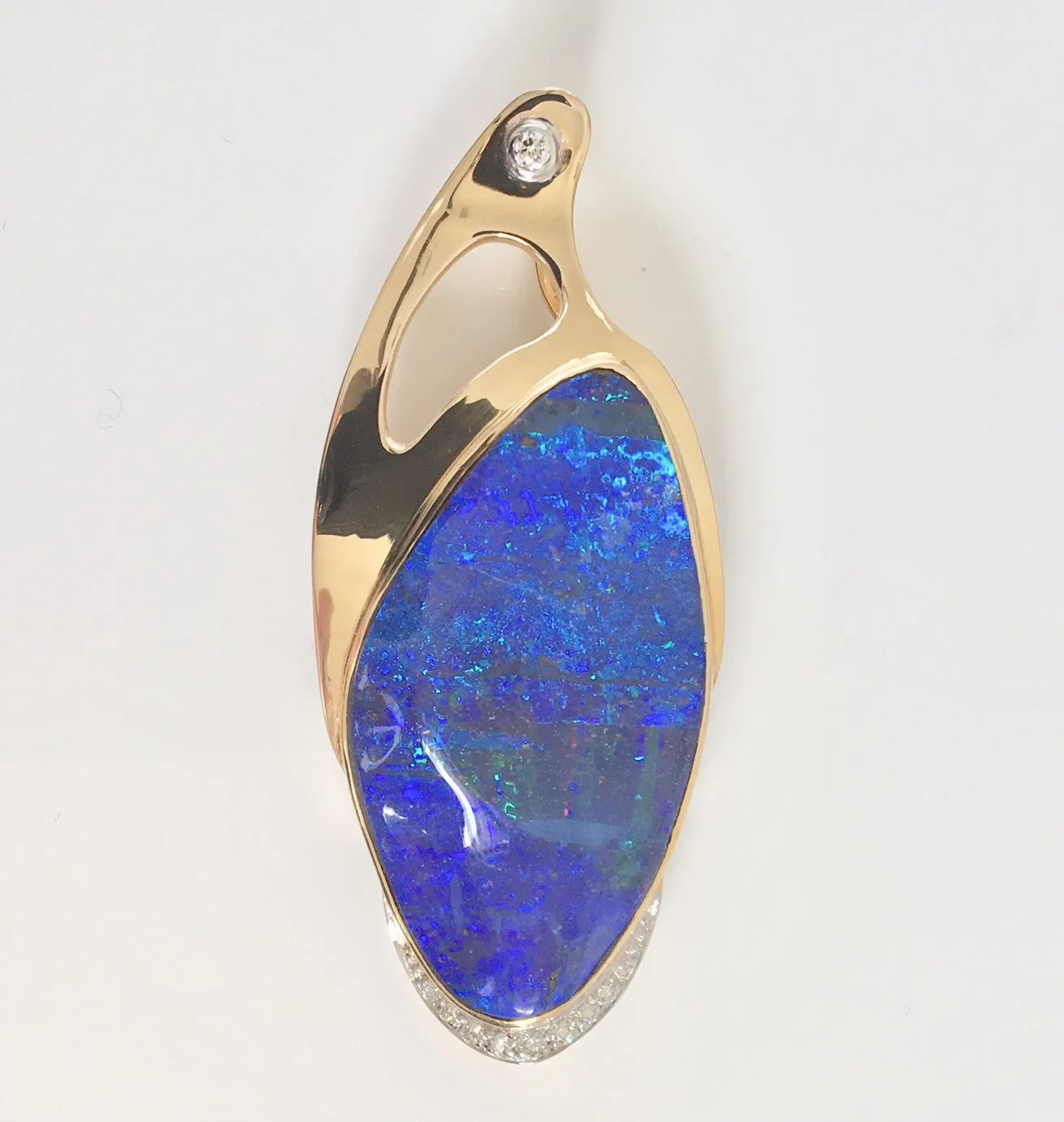 Intense Blue Blue Green solid boulder opal pendant