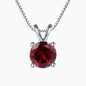 Irosk Round Cut Necklace in Sterling Silver -  Garnet