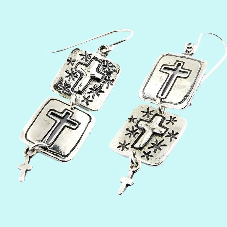 Israeli jewelry silver earrings with crosses.