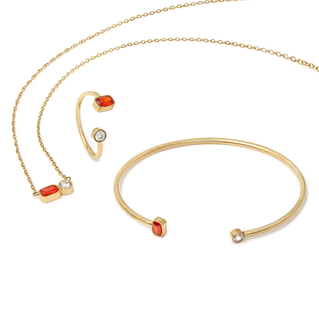 January Garnet Birthstone Gift Set - Yellow Gold