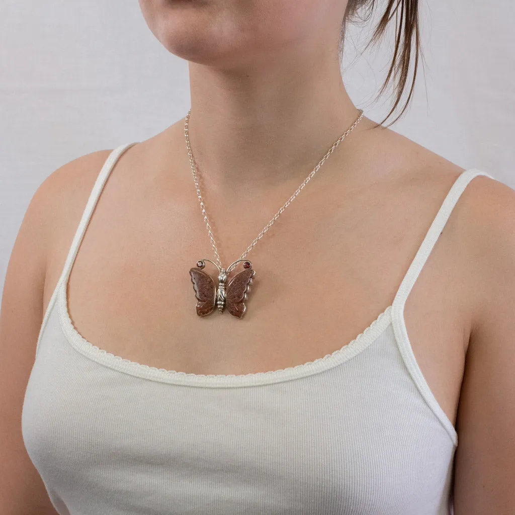 Jasper and Garnet Butterfly Necklace