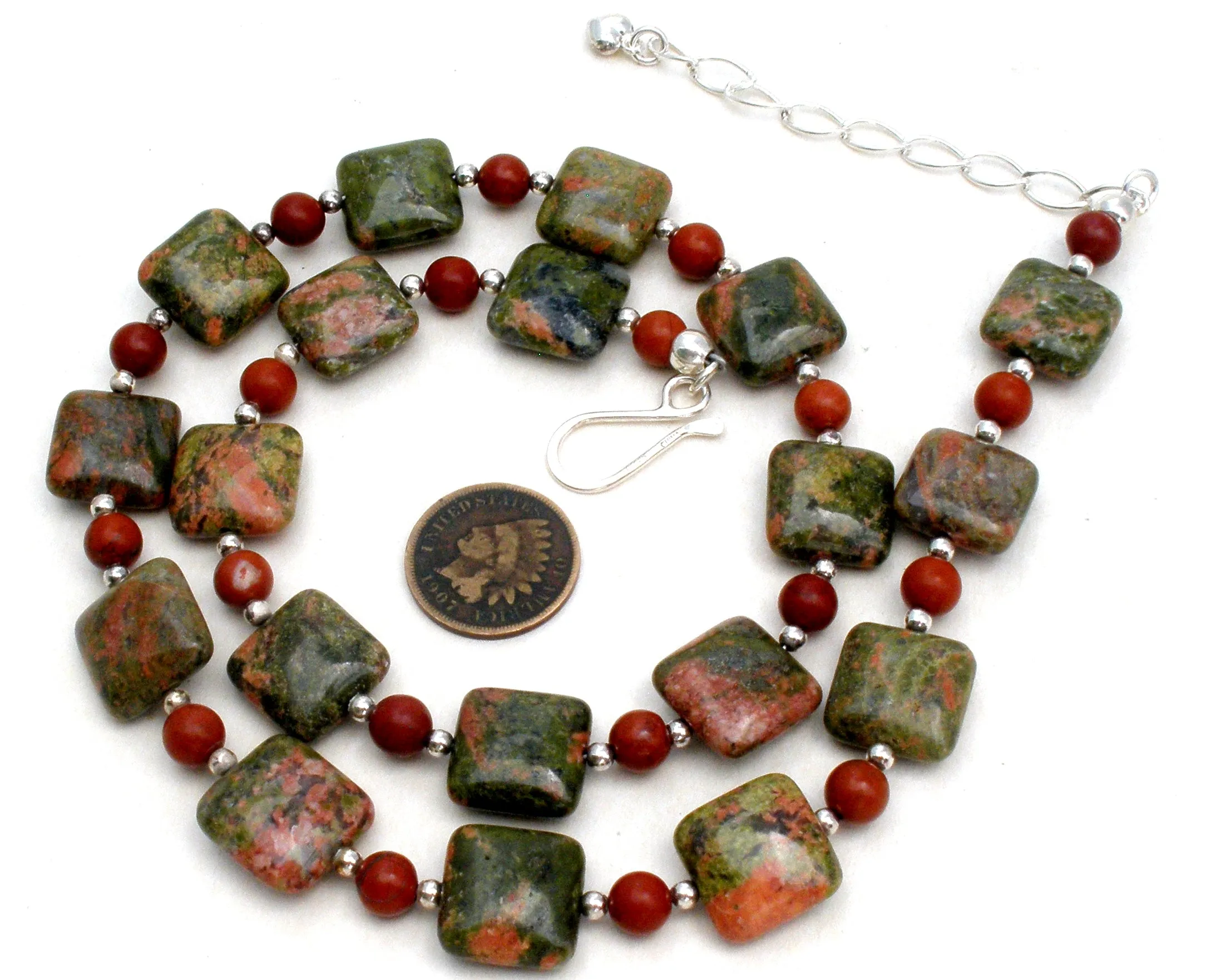 Jay King Green UNAKITE Bead Necklace 925