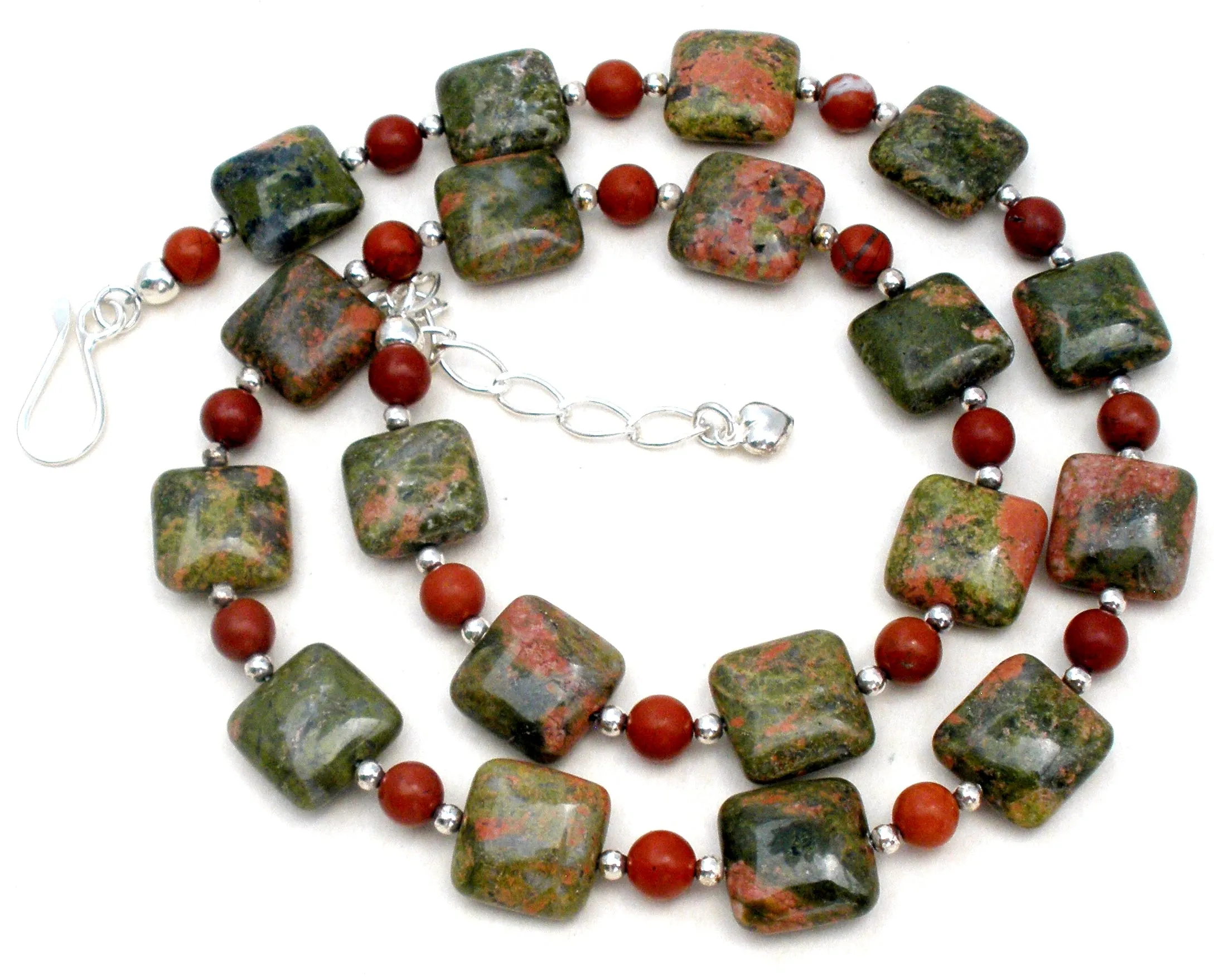 Jay King Green UNAKITE Bead Necklace 925