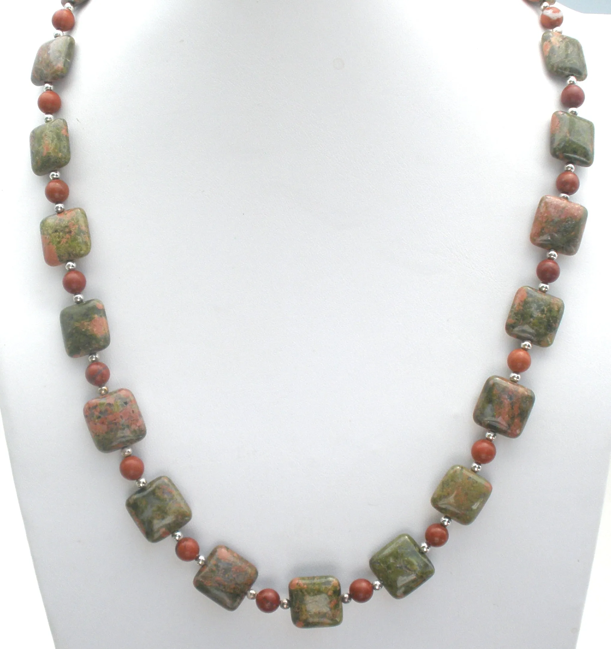 Jay King Green UNAKITE Bead Necklace 925