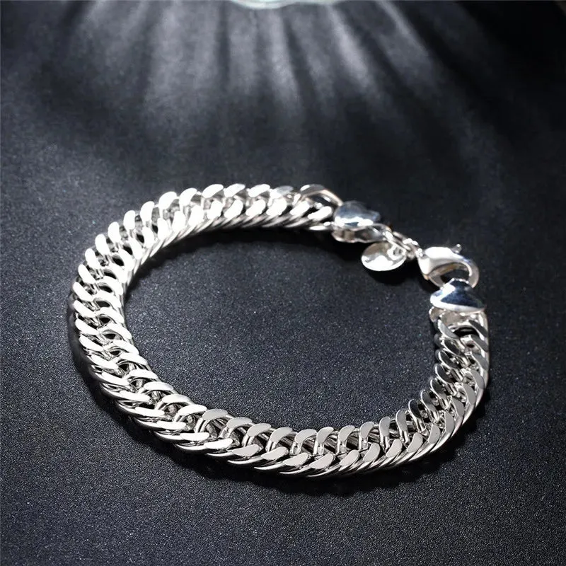 JC - Unisex Silver Bracelet: Square solid chain, elegant 925 sterling for weddings, parties, or gifts