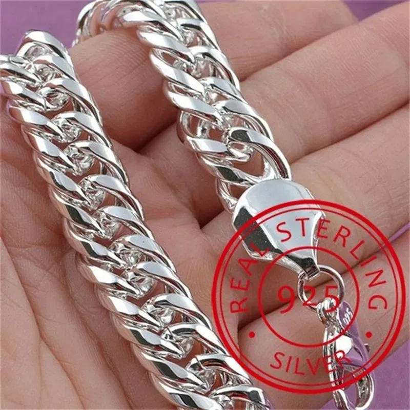 JC - Unisex Silver Bracelet: Square solid chain, elegant 925 sterling for weddings, parties, or gifts