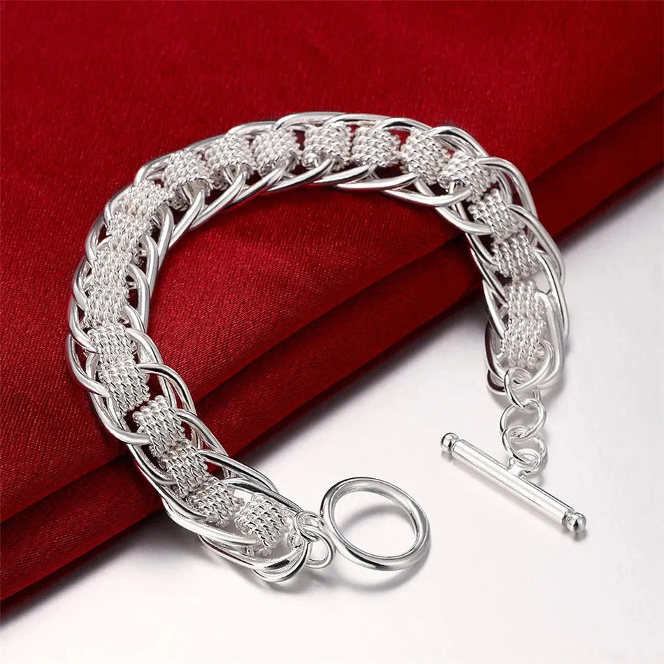 JC - Unisex Silver Bracelet: Square solid chain, elegant 925 sterling for weddings, parties, or gifts