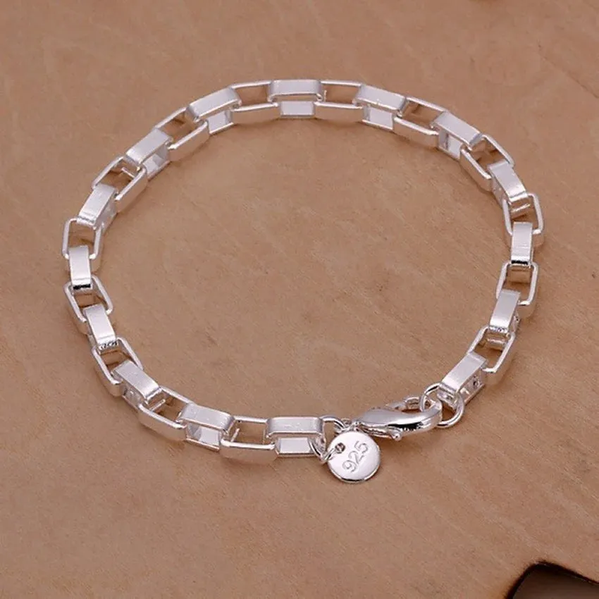 JC - Unisex Silver Bracelet: Square solid chain, elegant 925 sterling for weddings, parties, or gifts