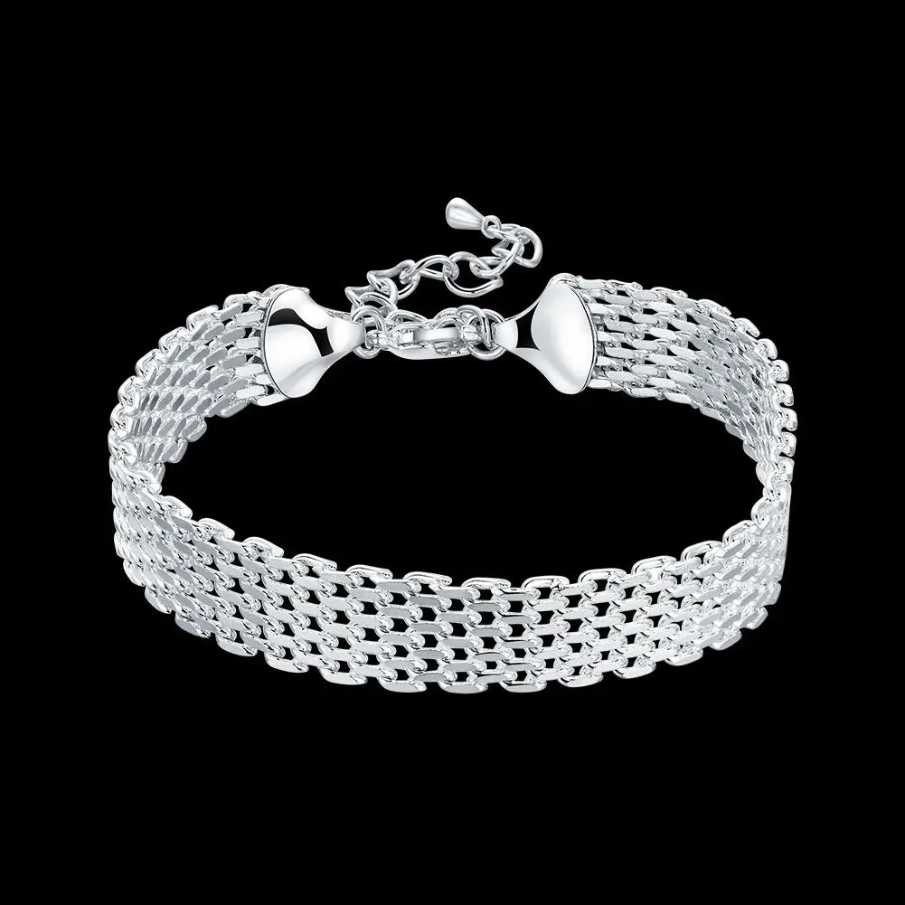 JC - Unisex Silver Bracelet: Square solid chain, elegant 925 sterling for weddings, parties, or gifts