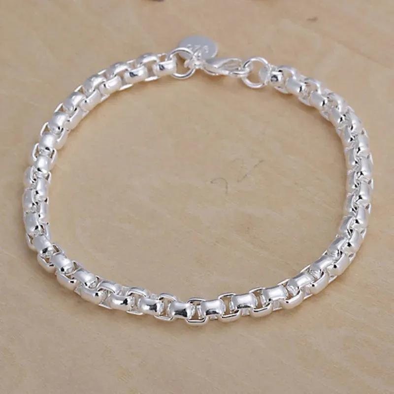 JC - Unisex Silver Bracelet: Square solid chain, elegant 925 sterling for weddings, parties, or gifts