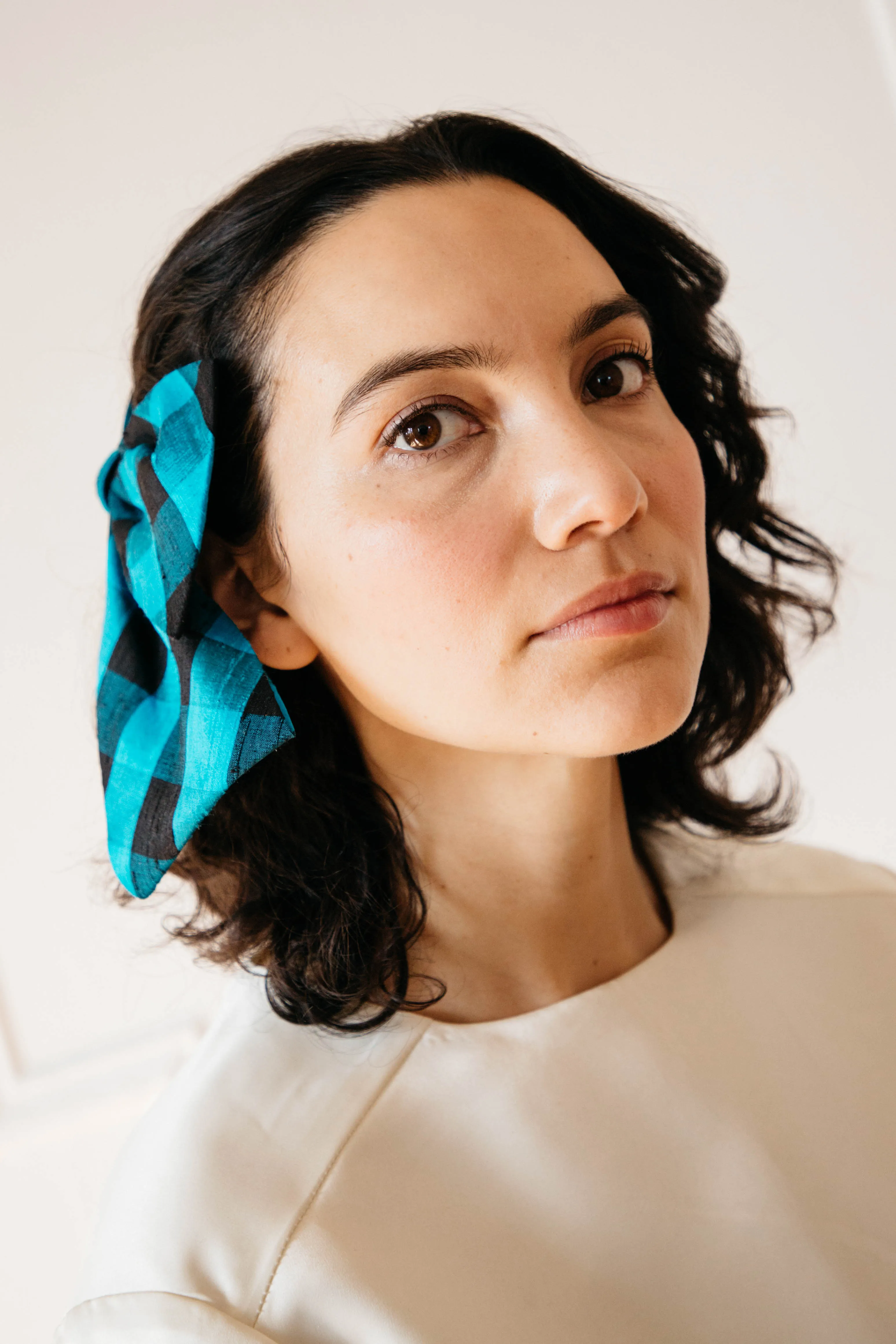 Kitka Hair Bow - Blue and Black Gingham