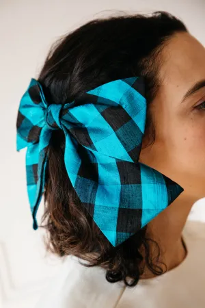 Kitka Hair Bow - Blue and Black Gingham