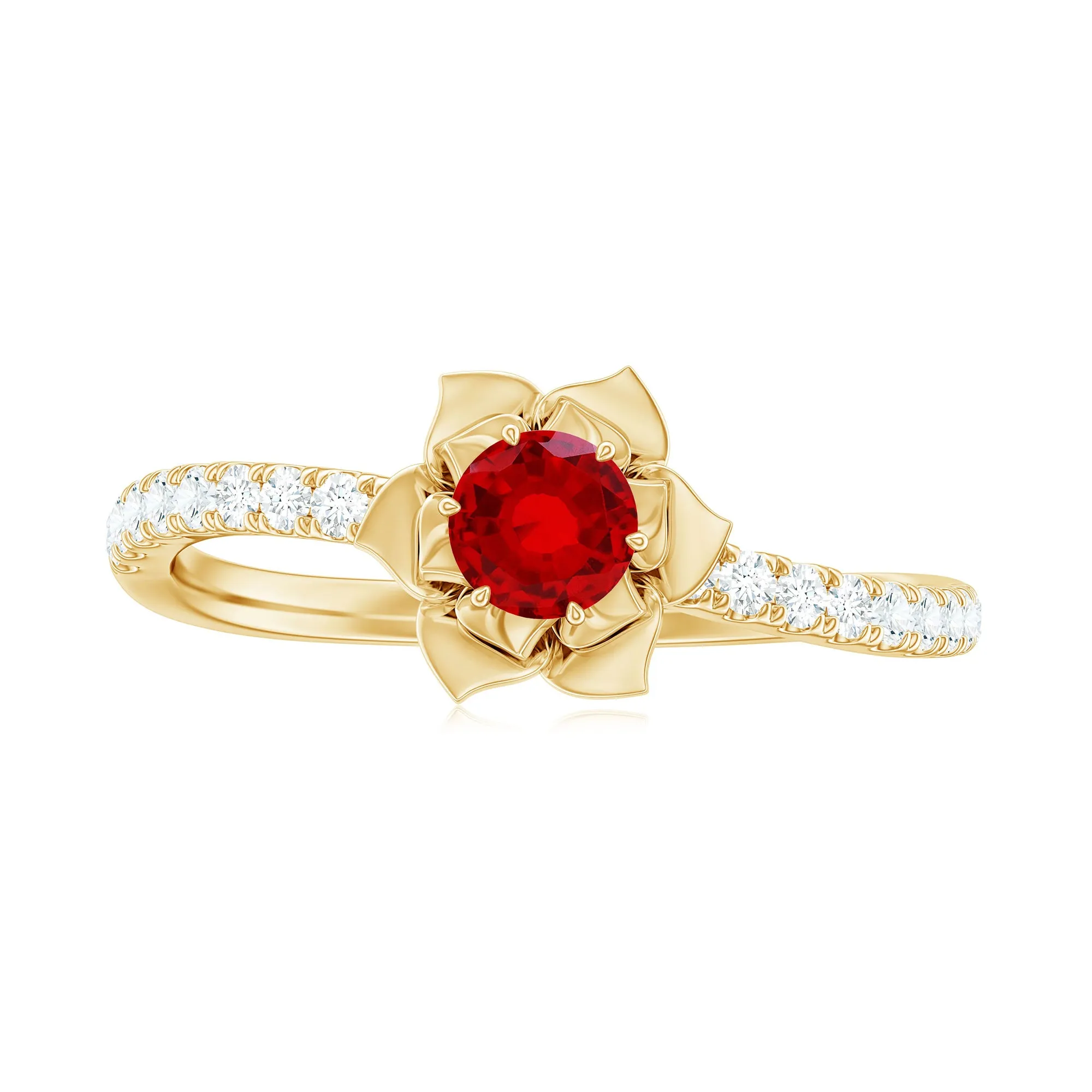 Lab-Created Ruby Flower Engagement Ring with Diamond