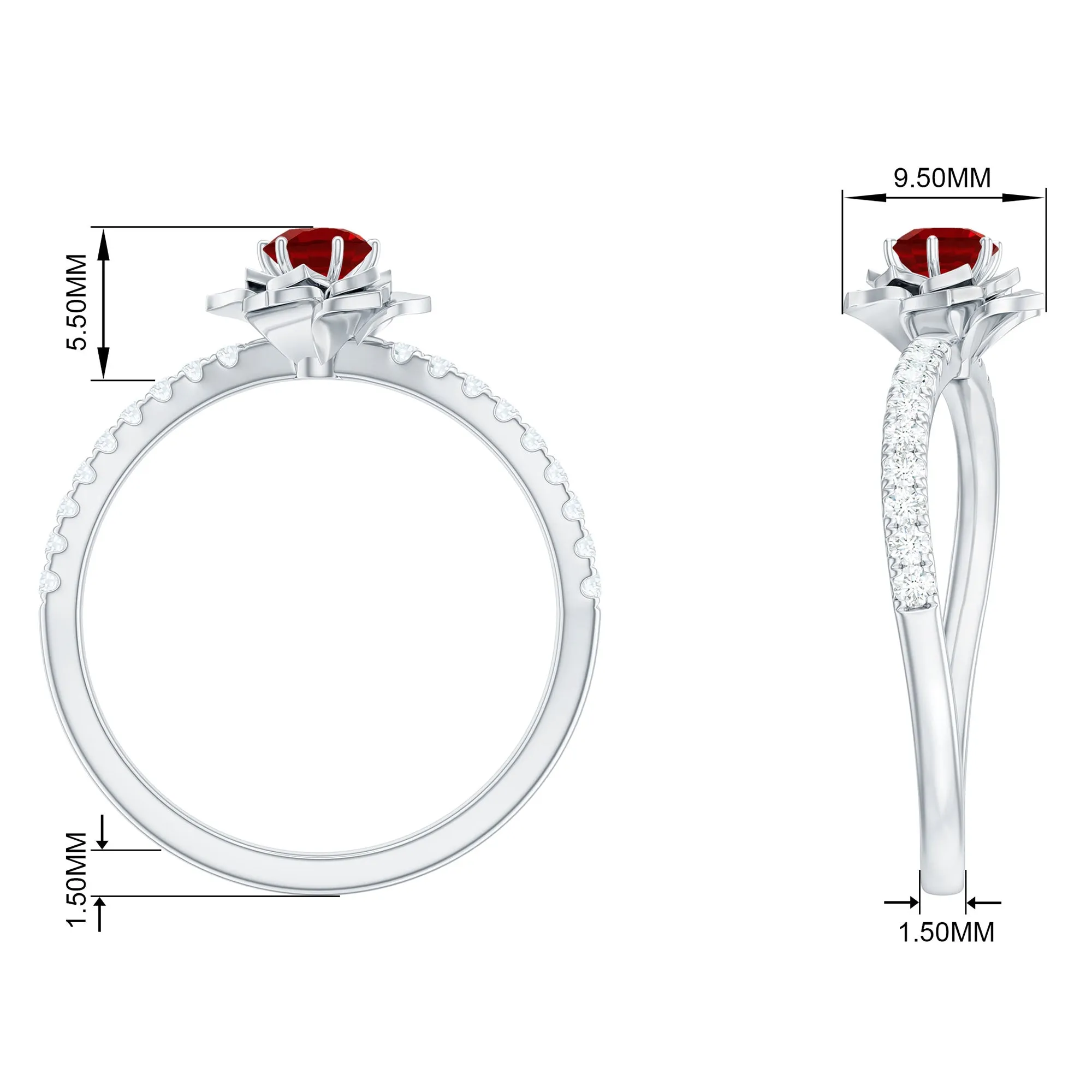 Lab-Created Ruby Flower Engagement Ring with Diamond