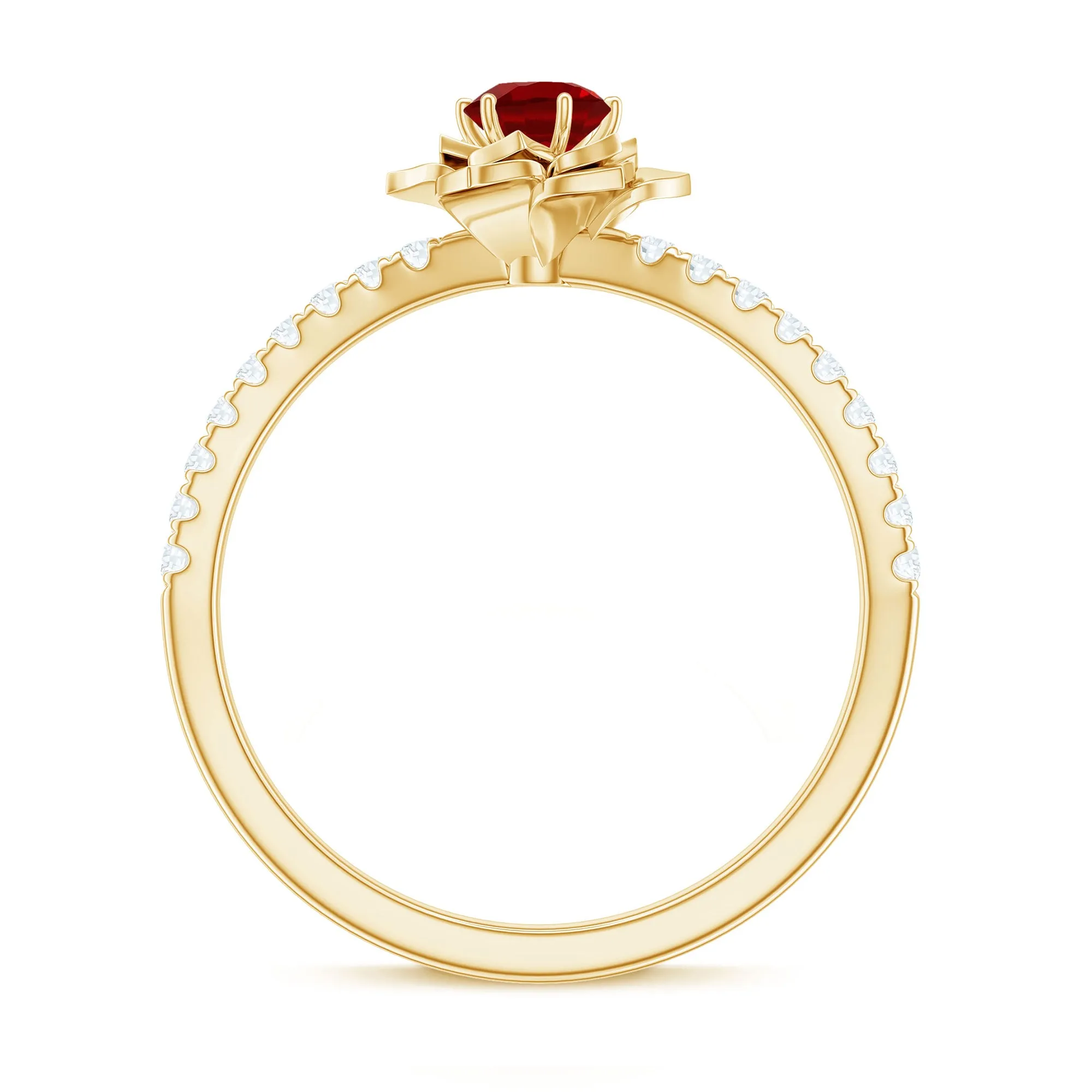 Lab-Created Ruby Flower Engagement Ring with Diamond