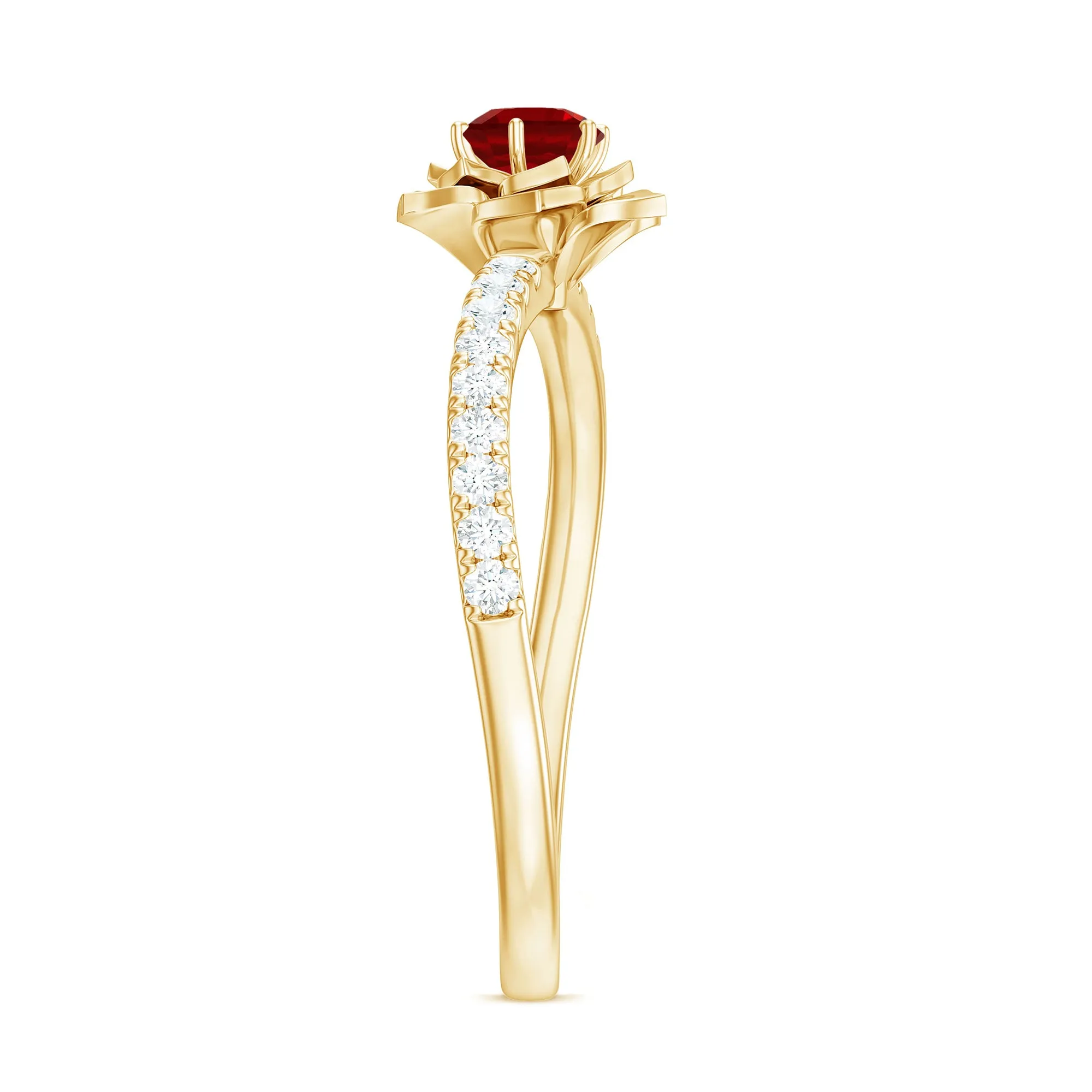 Lab-Created Ruby Flower Engagement Ring with Diamond