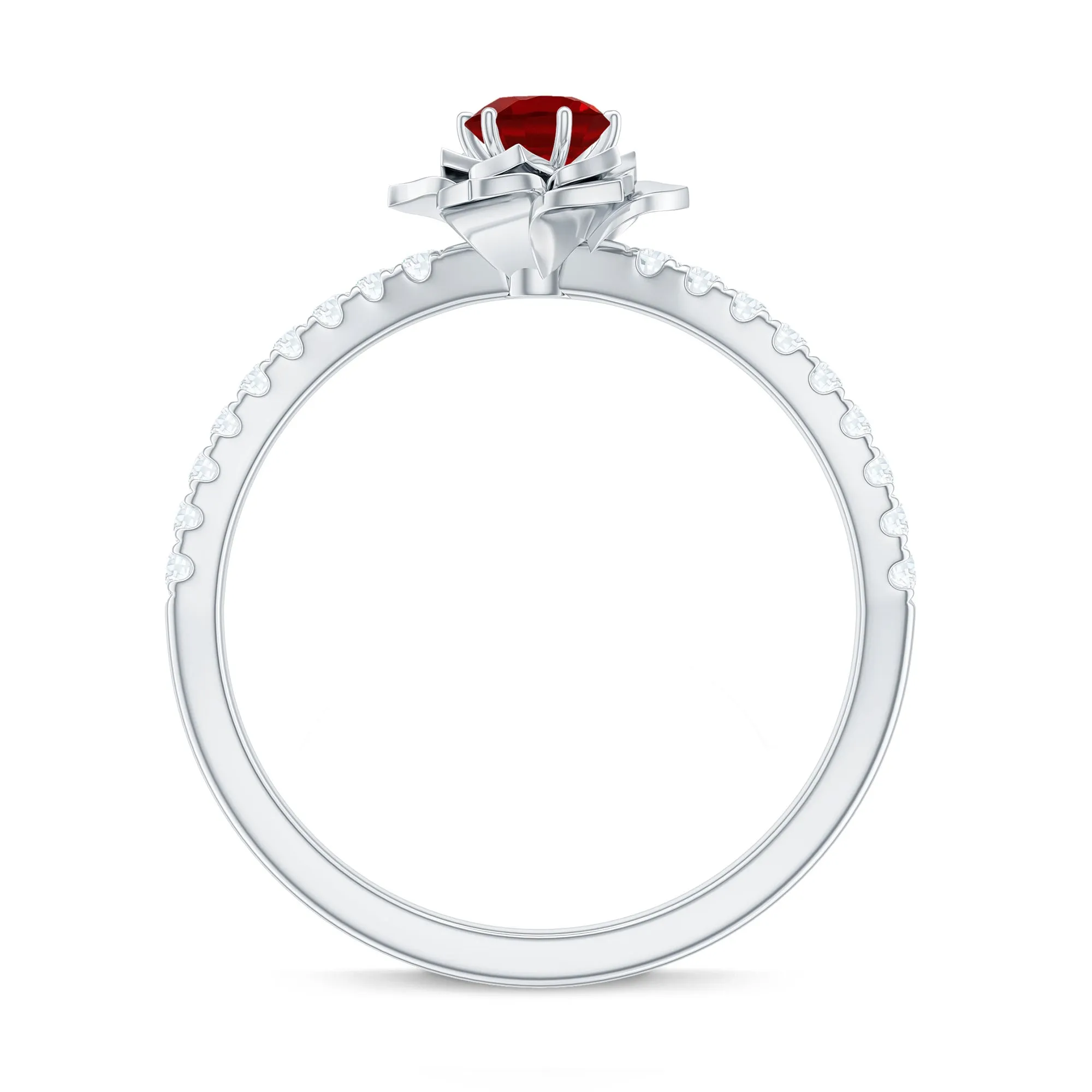 Lab-Created Ruby Flower Engagement Ring with Diamond