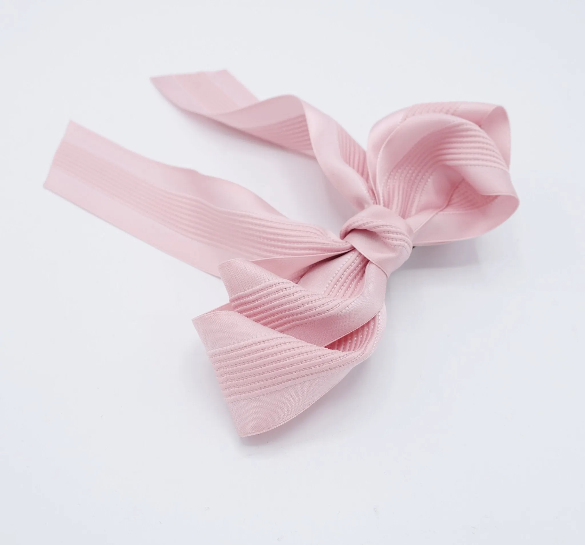 long tail layered hair bow corrugated stripe bow french hair barrette