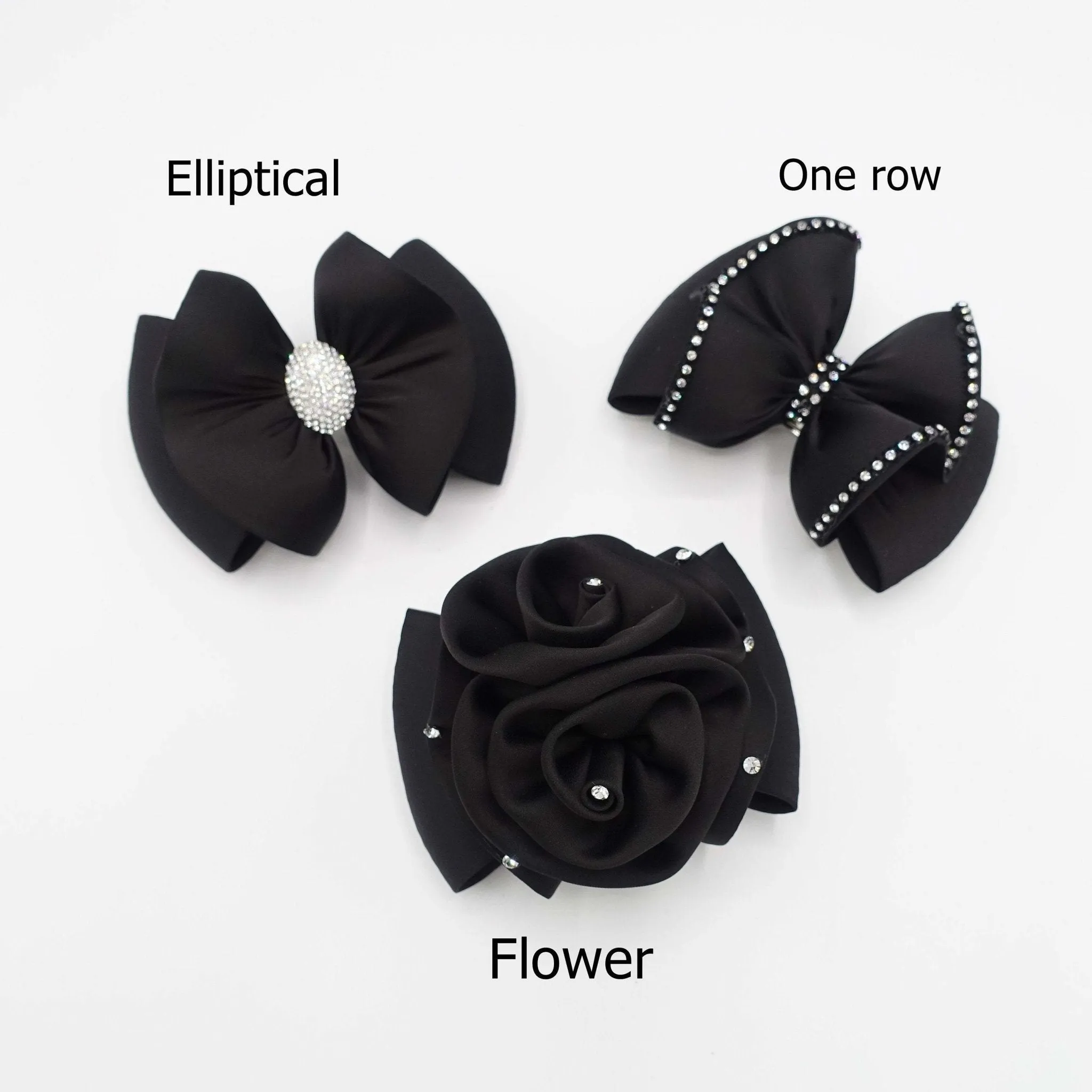 luxury rhinestone embellished black satin hair bow french barrette women hair accessories